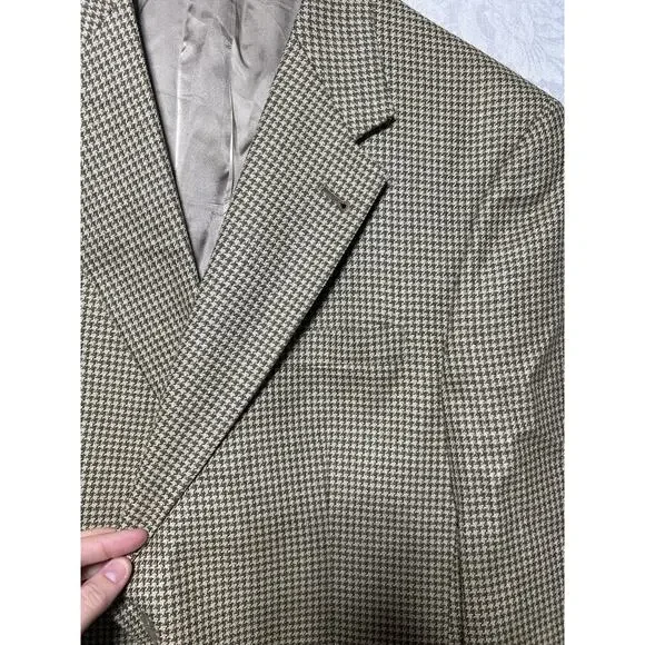 Vintage Burberrry London Sport Coat 43R Brown Tan Houndstooth Suit - Picture 6 of 15